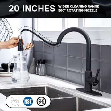 WEWE Kitchen faucets with Pull Down Sprayer, Farmhouse Kitchen Faucet Oil Rubbed Bronze Commercial Modern high arc Stainless Steel Single Handle Single Hole for Utility rv Laundry Sinks