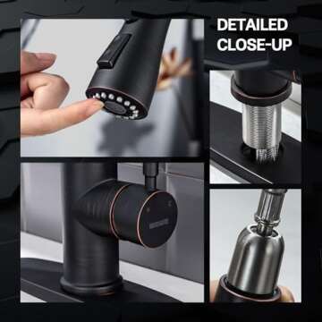 WEWE Kitchen faucets with Pull Down Sprayer, Farmhouse Kitchen Faucet Oil Rubbed Bronze Commercial Modern high arc Stainless Steel Single Handle Single Hole for Utility rv Laundry Sinks