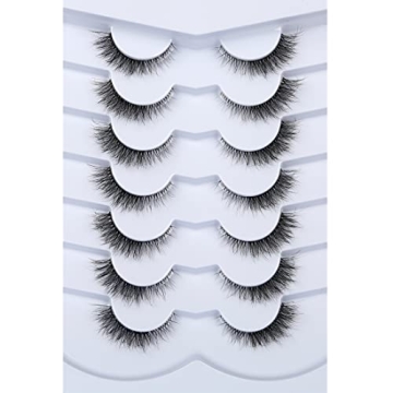 Pooplunch False Eyelashes Cat Eye Look Natural Short Lashes Wispy Clear Band Extension Volume Fluffy...