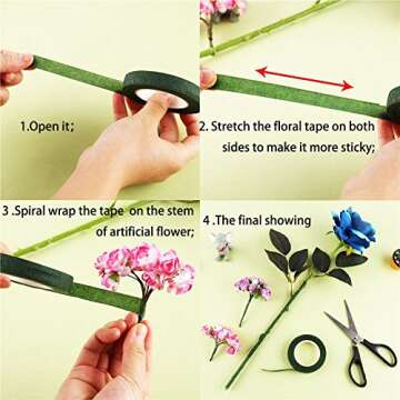 DECORA Dark Green Floral Tape 4 Rolls for DIY Crafts