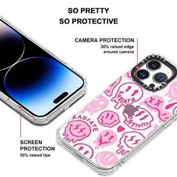 MOSNOVO Case for iPhone 14 Pro Max, [Buffertech 6.6ft Military-Grade Drop Protection] [Anti Peel Off Tech] Clear TPU Bumper Phone Case Cover Design - Pink Dripping Smiles