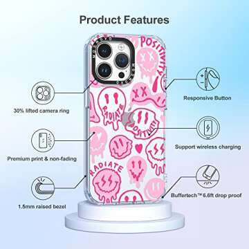 MOSNOVO Case for iPhone 14 Pro Max, [Buffertech 6.6ft Military-Grade Drop Protection] [Anti Peel Off Tech] Clear TPU Bumper Phone Case Cover Design - Pink Dripping Smiles