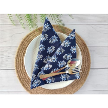 Craftbot Soft Cotton Dinner Napkins Set of 6 - Indigo Blue Floral, Washable, 18x18 inches for Everyd...