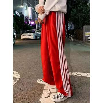 UAURORAO Women Y2k Wide Leg Track Pants Baggy Striped Joggers Sweatpants Elastic Waist Color Block P...
