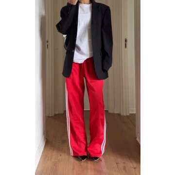 UAURORAO Women Y2k Wide Leg Track Pants Baggy Striped Joggers Sweatpants Elastic Waist Color Block Parachute Pants with Pockets(Stripe Red,Small)