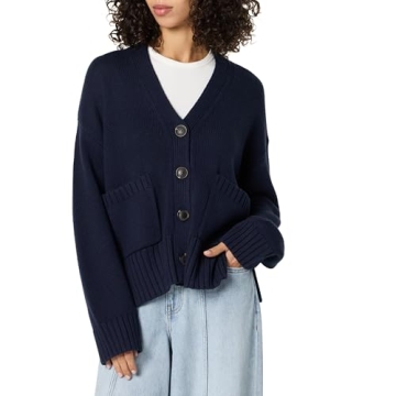 The Drop Women's Brigitte Chunky Button-Front Pocket Ribbed Cardigan