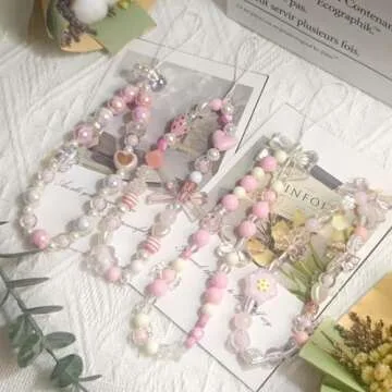 cioatu 4 Pieces Cute Phone Charms Beaded Phone Strap Aesthetic Y2K Cellphone Keychain Cute Bear Butt...