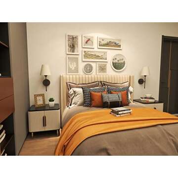 Tumgog Fabric Wall Sconce Battery Operated Lamp 2 Pack，Set of Powered Run Light Fixtures No Wiring...