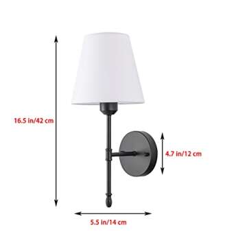 Tumgog Fabric Wall Sconce Battery Operated Lamp 2 Pack，Set of Powered Run Light Fixtures No Wiring Required，for Indoor，Farmhouse, Bedside Lamp, Living Room，Reading ( Color : Black )