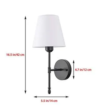 Tumgog Fabric Wall Sconce Battery Operated Lamp 2 Pack，Set of Powered Run Light Fixtures No Wiring Required，for Indoor，Farmhouse, Bedside Lamp, Living Room，Reading ( Color : Black )