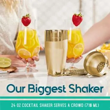 Modern Mixology Bartender Kit: 23-Piece Bar Set Cocktail Shaker Set with Stylish Bamboo Stand, Perfect for Home Bar Tools Bartender Tool Kit and Martini Cocktail Shaker for Awesome Drink Mixing (Gold)