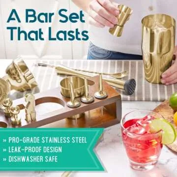 Modern Mixology Bartender Kit: 23-Piece Bar Set Cocktail Shaker Set with Stylish Bamboo Stand, Perfect for Home Bar Tools Bartender Tool Kit and Martini Cocktail Shaker for Awesome Drink Mixing (Gold)
