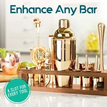 Modern Mixology Bartender Kit: 23-Piece Bar Set Cocktail Shaker Set with Stylish Bamboo Stand, Perfect for Home Bar Tools Bartender Tool Kit and Martini Cocktail Shaker for Awesome Drink Mixing (Gold)