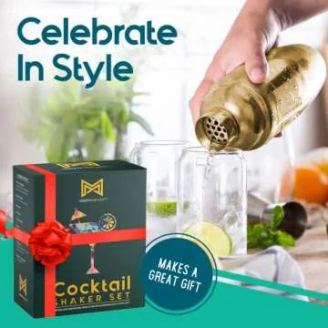 Modern Mixology Bartender Kit: 23-Piece Bar Set Cocktail Shaker Set with Stylish Bamboo Stand, Perfect for Home Bar Tools Bartender Tool Kit and Martini Cocktail Shaker for Awesome Drink Mixing (Gold)