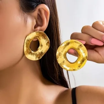 Chunky Gold Statement Earrings Bold Vintage Jewelry Women