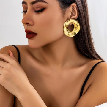 Chunky Gold Statement Earrings Bold Vintage Jewelry Women