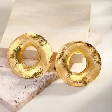 Chunky Gold Statement Earrings Bold Vintage Jewelry Women