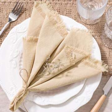 Socomi Linen Napkins Champagne Easter Spring Cloth Napkins Bulk Washable Cotton Napkins Set of 6 17"...