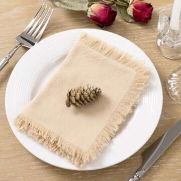Socomi Linen Napkins Champagne Easter Spring Cloth Napkins Bulk Washable Cotton Napkins Set of 6 17"x17" for Wedding Party Bridal Baby Shower Birthday Table Decorations
