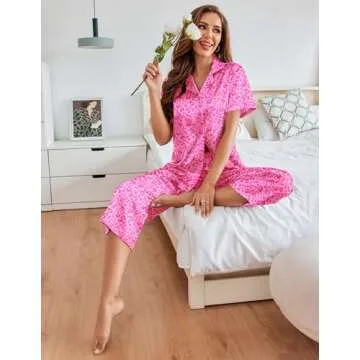 Ekouaer Satin Pajamas for Women in Rose Leopard Style