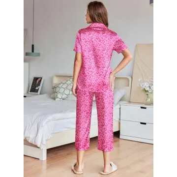 Ekouaer Satin Pajamas for Women in Rose Leopard Style