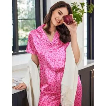 Ekouaer Satin Pajamas for Women in Rose Leopard Style