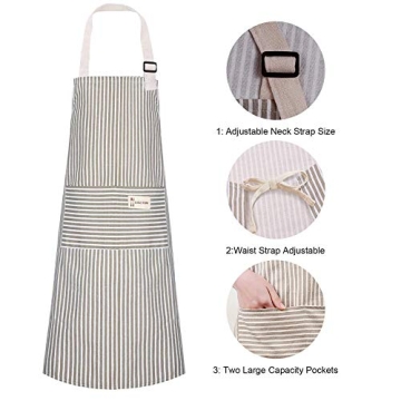 Lofekea Adjustable Cotton Linen Chef Aprons 2 Pack