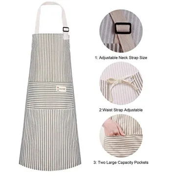 Lofekea Adjustable Cotton Linen Chef Aprons 2 Pack
