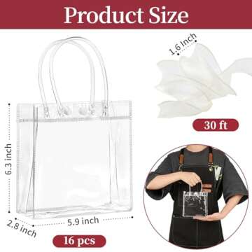 Jutieuo 16 Pack Clear Plastic Gift Bags with Handles, 6.3" x 5.9" x 2.8" Reusable Transparent Party Favor Bags Goodie Bags Bulk for Wedding, Baby Shower, Birthday
