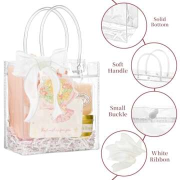 Jutieuo 16 Pack Clear Plastic Gift Bags with Handles, 6.3" x 5.9" x 2.8" Reusable Transparent Party Favor Bags Goodie Bags Bulk for Wedding, Baby Shower, Birthday