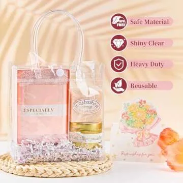 Jutieuo 16 Pack Clear Plastic Gift Bags with Handles, 6.3" x 5.9" x 2.8" Reusable Transparent Party Favor Bags Goodie Bags Bulk for Wedding, Baby Shower, Birthday