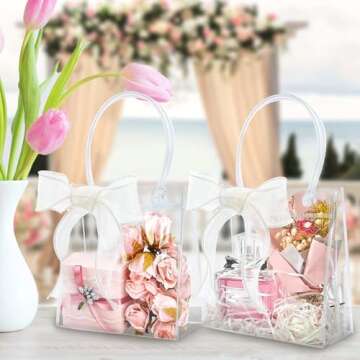 Jutieuo 16 Pack Clear Plastic Gift Bags with Handles, 6.3" x 5.9" x 2.8" Reusable Transparent Party Favor Bags Goodie Bags Bulk for Wedding, Baby Shower, Birthday