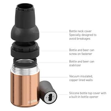 Asobu Frosty Beer Holder 2 Go Vacuum Insulated Double Walled Stainless Steel Beer Can and Bottle Cooler with Beer Opener Eco Friendly and Bpa Free(Copper)