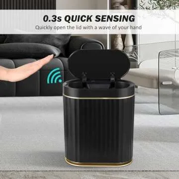 Black Bathroom Trash Can with Lid - ELPEHCO 2 Gallon Sensor Trash Bin, Automatic Narrow Garbage Can, Waterproof Smart Trash Can, Slim Motion Sensor Waste Bins for Bathroom, Living Room, Office