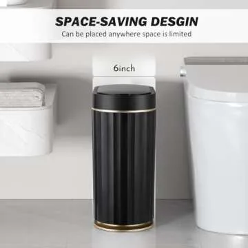 Black Bathroom Trash Can with Lid - ELPEHCO 2 Gallon Sensor Trash Bin, Automatic Narrow Garbage Can, Waterproof Smart Trash Can, Slim Motion Sensor Waste Bins for Bathroom, Living Room, Office