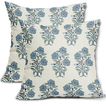 Sweetshow Blue Floral Throw Pillow Covers 20x20 – Elegant Chinoiserie Designs for Home Decor Set o...