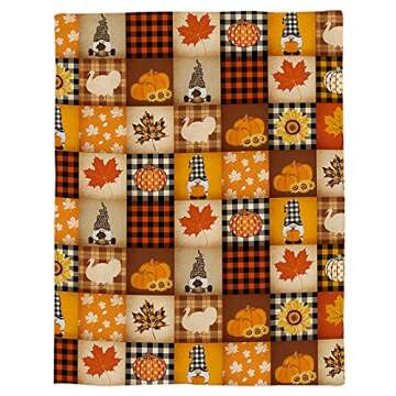 Thanksgiving Pumpkin Blanket Super Soft Flannel Fleece Throw Blankets Pumpkin Turkey Maple Leaf Gnome Plaid Blanket Lightweight Cozy Warm Fuzzy Plush Microfiber Blankets for Couch Bed Sofa50x60inch