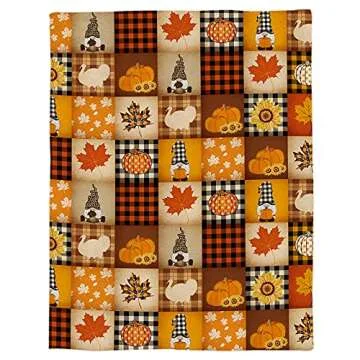 Thanksgiving Pumpkin Blanket Super Soft Flannel Fleece Throw Blankets Pumpkin Turkey Maple Leaf Gnome Plaid Blanket Lightweight Cozy Warm Fuzzy Plush Microfiber Blankets for Couch Bed Sofa50x60inch