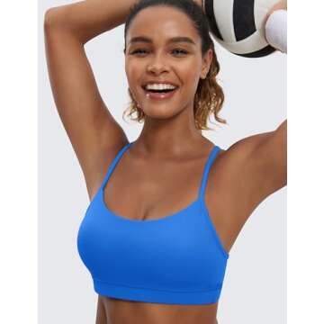 CRZ YOGA Butterluxe Womens Y Back Sports Bra - Padded Racerback Low Impact Spaghetti Thin Strap Workout Yoga Top Sparkle Blue Large