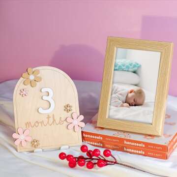 Baby Monthly Milestone Cards - Wooden Monthly Milestone Discs - Newborn Photography Props to Documen...