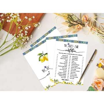 Blue Tiles and Lemons Bridal Shower Fun Game Cards