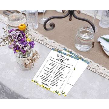Blue Tiles and Lemons Bridal Shower Fun Game Cards