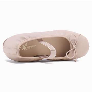 Athlefit Women's Flats Mary Jane Ballet Flats Shoes Comfortable Cute Ballerina Dressy Casual Walking Nude Flats with Strap Size 11