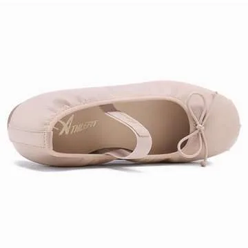 Athlefit Women's Flats Mary Jane Ballet Flats Shoes Comfortable Cute Ballerina Dressy Casual Walking Nude Flats with Strap Size 11