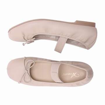 Athlefit Women's Flats Mary Jane Ballet Flats Shoes Comfortable Cute Ballerina Dressy Casual Walking Nude Flats with Strap Size 11