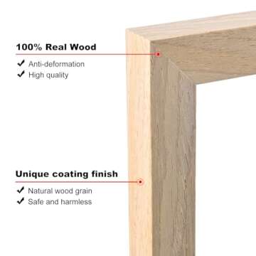 KINLINK 13x13 Picture Frame, Natural Square Solid Wood Frames for Pictures 13x13 without Mat and 12....