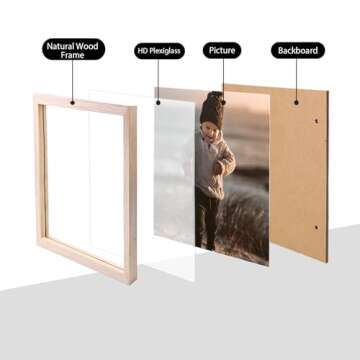 KINLINK 13x13 Picture Frame, Natural Square Solid Wood Frames for Pictures 13x13 without Mat and 12.5x12.5 Music Record Album, Wall Display Photo Frames Natural Wood 1 Pack