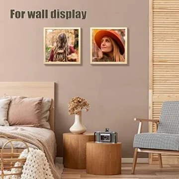 KINLINK 13x13 Picture Frame, Natural Square Solid Wood Frames for Pictures 13x13 without Mat and 12.5x12.5 Music Record Album, Wall Display Photo Frames Natural Wood 1 Pack