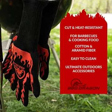 BBQ Dragon Heat Resistant Gloves - High Heat Gloves for Cooking, BBQ, Grilling, and Baking - Non-Slip Oven Gloves & Heat Proof Gloves - Certified Heat Gloves for Outdoor Grill & Kitchen Safety