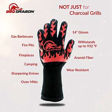 BBQ Dragon Heat Resistant Gloves - High Heat Gloves for Cooking, BBQ, Grilling, and Baking - Non-Slip Oven Gloves & Heat Proof Gloves - Certified Heat Gloves for Outdoor Grill & Kitchen Safety